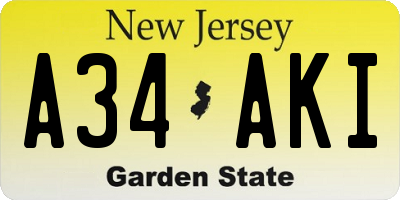 NJ license plate A34AKI