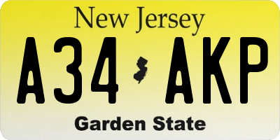 NJ license plate A34AKP