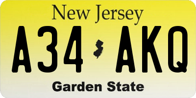 NJ license plate A34AKQ
