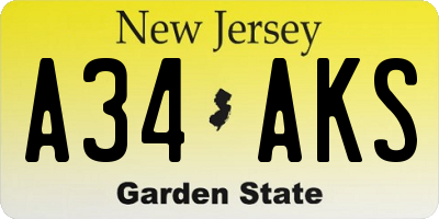 NJ license plate A34AKS