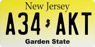 NJ license plate A34AKT