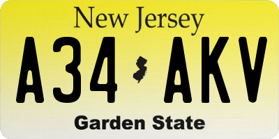 NJ license plate A34AKV