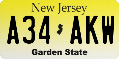 NJ license plate A34AKW