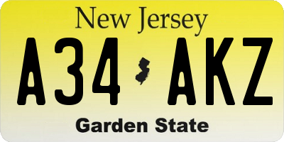 NJ license plate A34AKZ