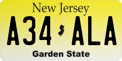 NJ license plate A34ALA