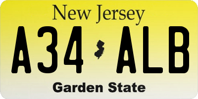 NJ license plate A34ALB