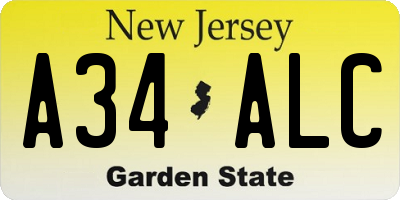 NJ license plate A34ALC