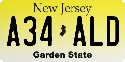 NJ license plate A34ALD