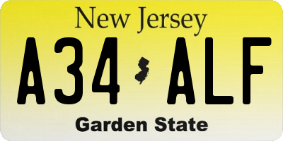 NJ license plate A34ALF