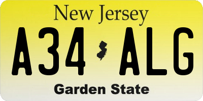 NJ license plate A34ALG