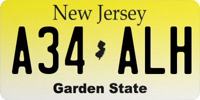 NJ license plate A34ALH