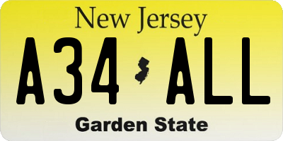 NJ license plate A34ALL