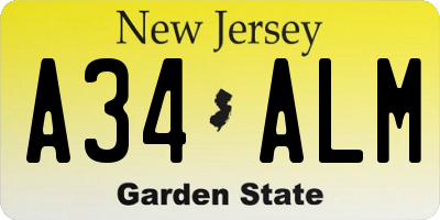 NJ license plate A34ALM