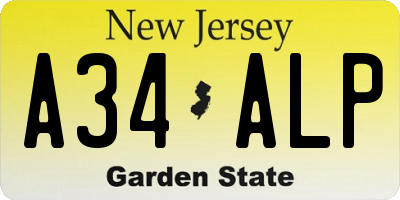 NJ license plate A34ALP