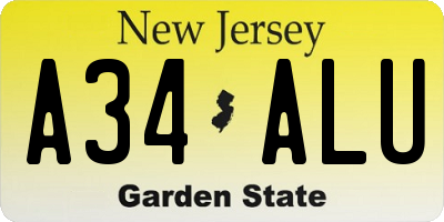 NJ license plate A34ALU