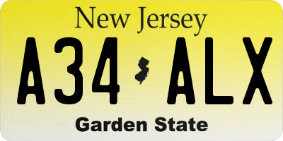 NJ license plate A34ALX