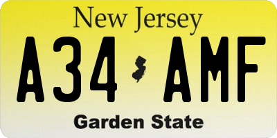 NJ license plate A34AMF