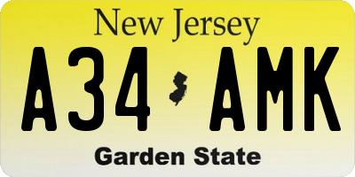 NJ license plate A34AMK