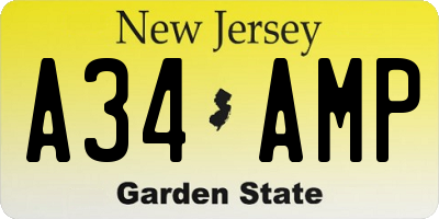NJ license plate A34AMP