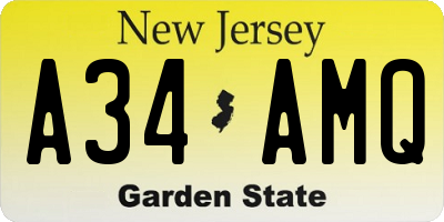 NJ license plate A34AMQ