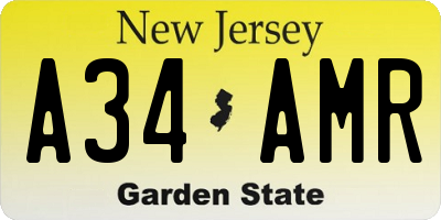 NJ license plate A34AMR