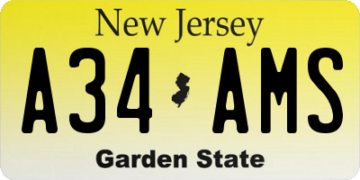 NJ license plate A34AMS
