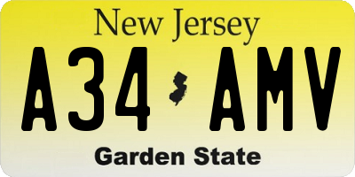 NJ license plate A34AMV