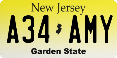NJ license plate A34AMY