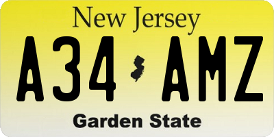 NJ license plate A34AMZ
