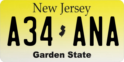 NJ license plate A34ANA