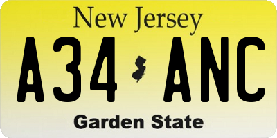 NJ license plate A34ANC