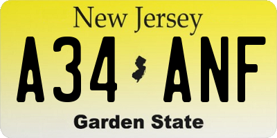 NJ license plate A34ANF