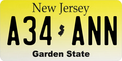 NJ license plate A34ANN