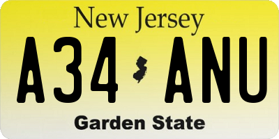 NJ license plate A34ANU