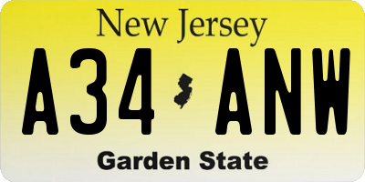 NJ license plate A34ANW