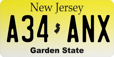 NJ license plate A34ANX