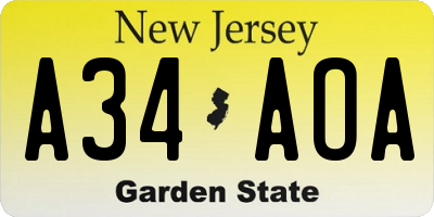 NJ license plate A34AOA