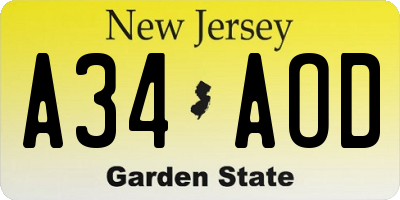 NJ license plate A34AOD