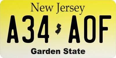 NJ license plate A34AOF