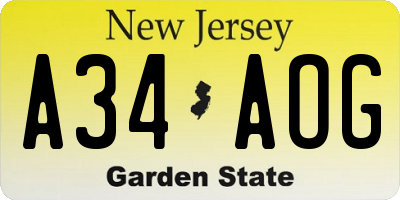 NJ license plate A34AOG