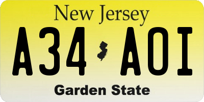 NJ license plate A34AOI