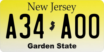NJ license plate A34AOO