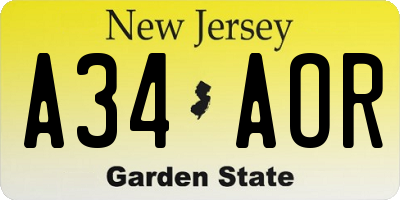 NJ license plate A34AOR