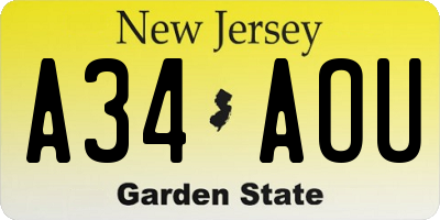 NJ license plate A34AOU