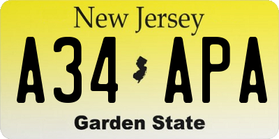 NJ license plate A34APA
