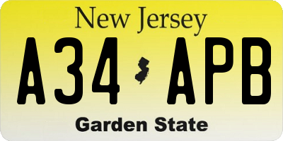 NJ license plate A34APB