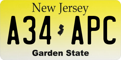 NJ license plate A34APC