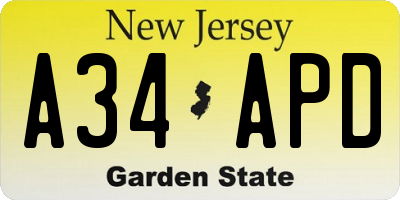 NJ license plate A34APD