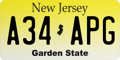 NJ license plate A34APG