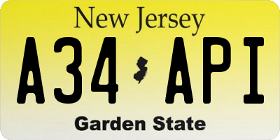 NJ license plate A34API